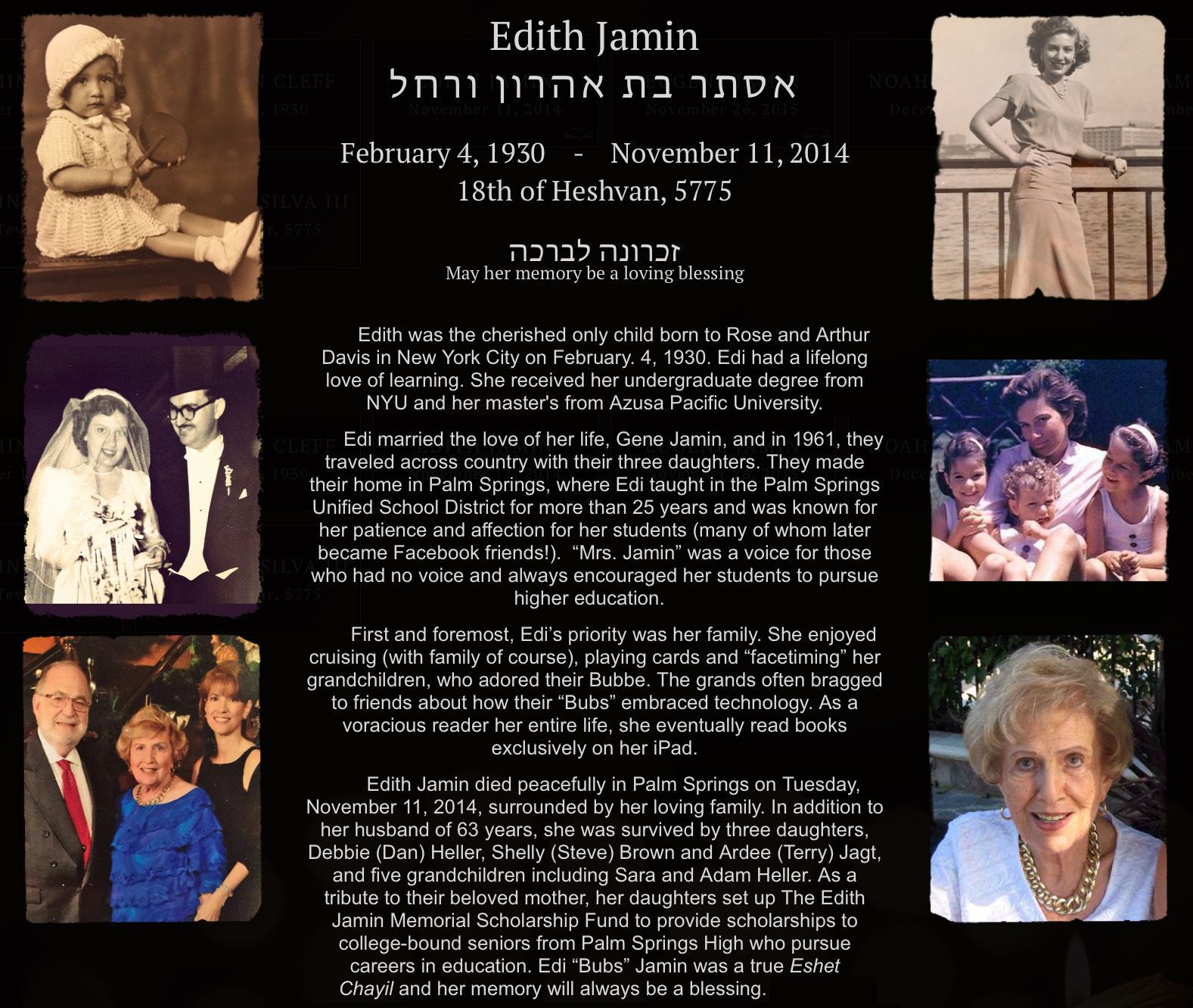 Edith Jamin - Yahrzeit Memorial Biography